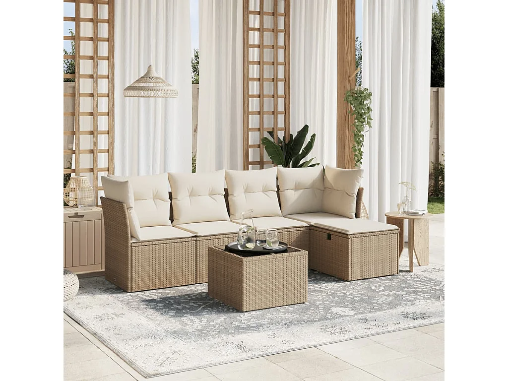 Salon de jardin avec coussins 6 pcs beige résine tressée