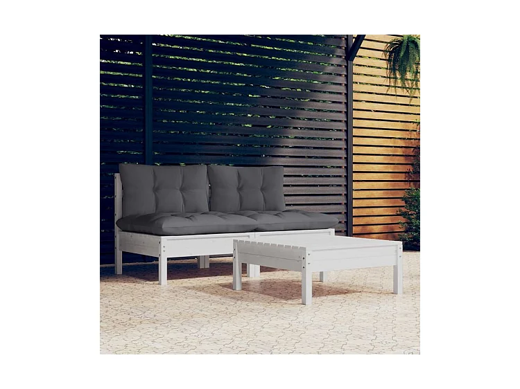 Salon de jardin 3 pcs avec coussins anthracite bois de pin