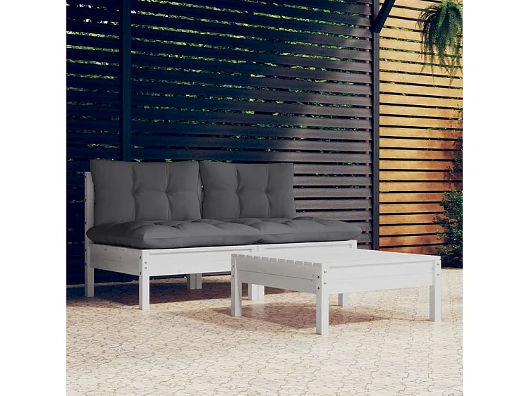 Salon de jardin 3 pcs avec coussins anthracite bois de pin