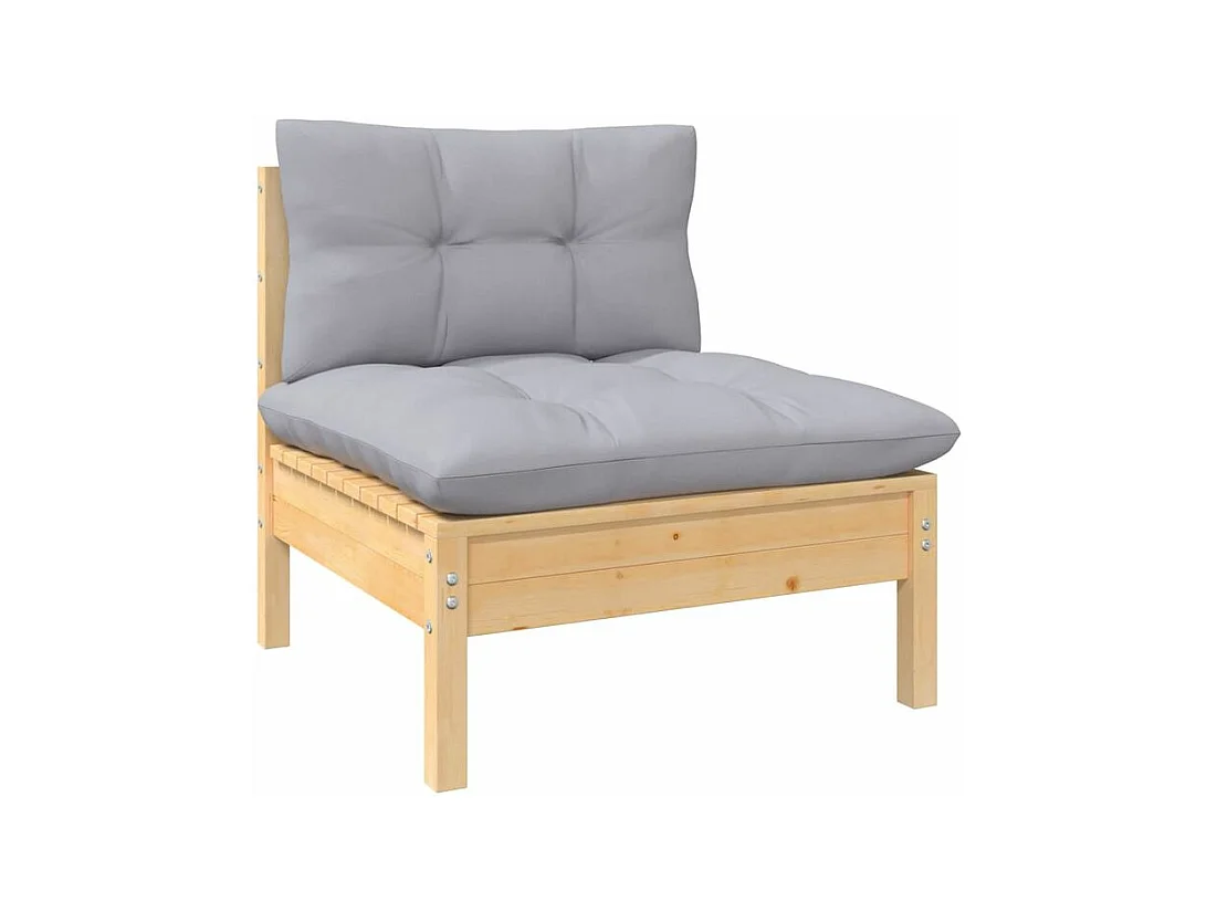 Salon de jardin 7 pcs avec coussins gris bois de pin