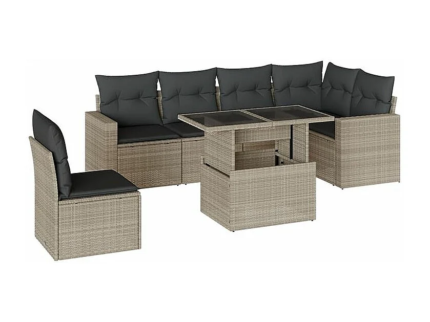 Salon de jardin avec coussins 7 pcs gris clair résine tressée