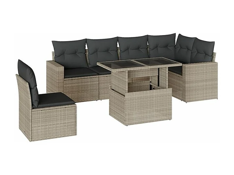 Salon de jardin avec coussins 7 pcs gris clair résine tressée