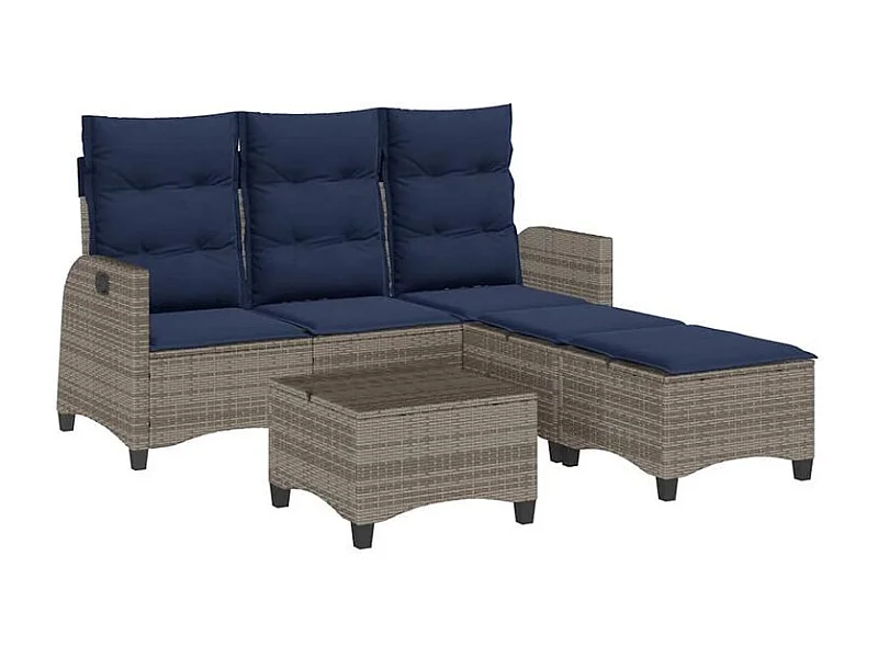 Salon de jardin 3 pcs avec coussins forme L gris résine tressée