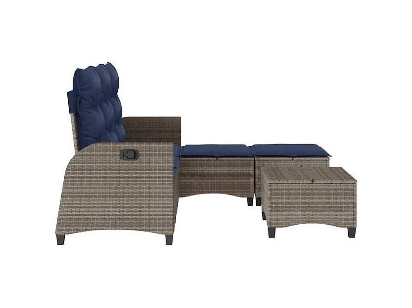 Salon de jardin 3 pcs avec coussins forme L gris résine tressée