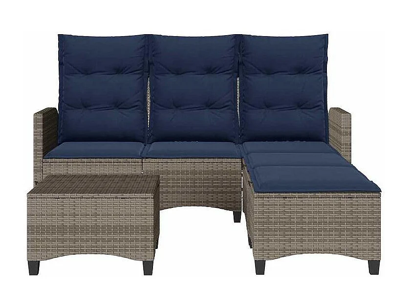 Salon de jardin 3 pcs avec coussins forme L gris résine tressée