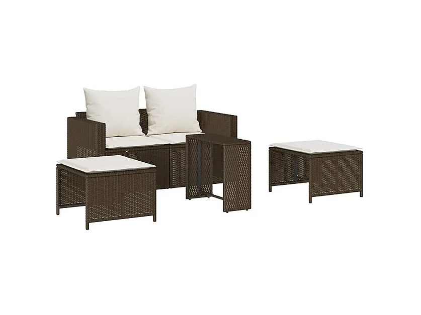 Salon de jardin 5 pcs avec coussins empilable marron polyrotin