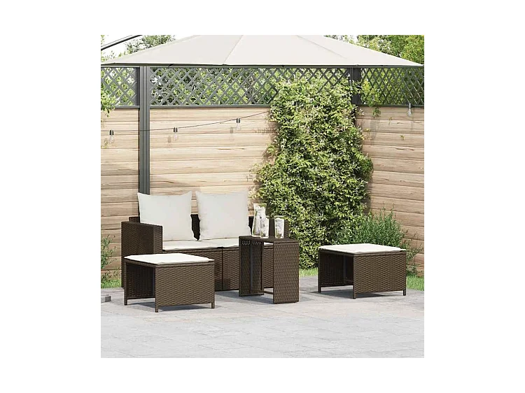Salon de jardin 5 pcs avec coussins empilable marron polyrotin