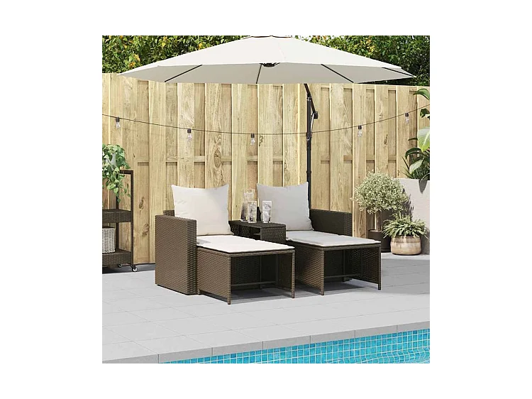 Salon de jardin 5 pcs avec coussins empilable marron polyrotin
