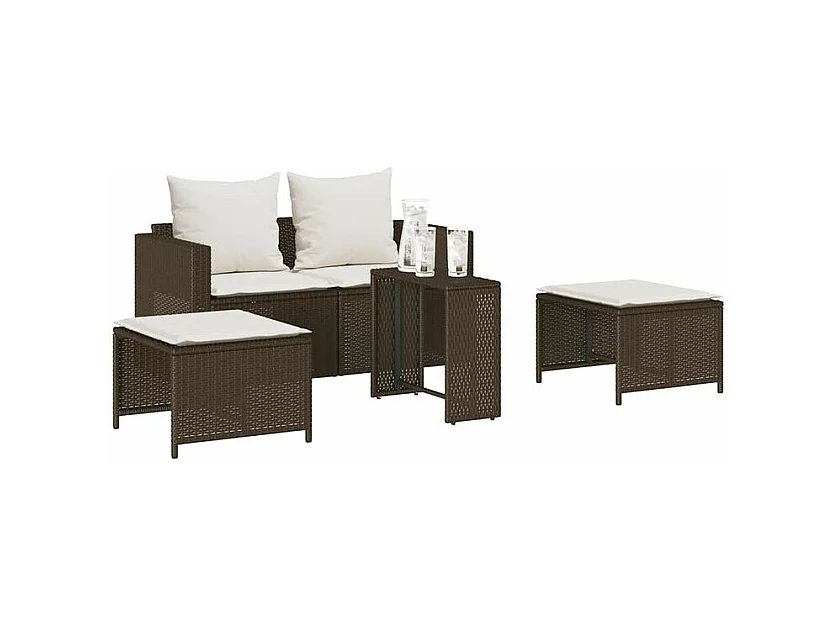 Salon de jardin 5 pcs avec coussins empilable marron polyrotin