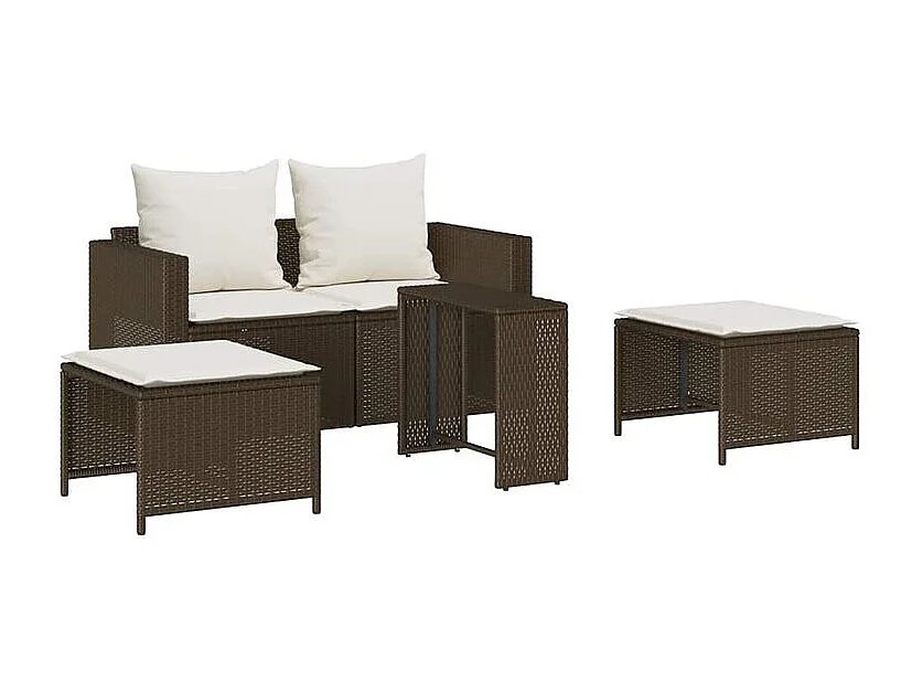 Salon de jardin 5 pcs avec coussins empilable marron polyrotin