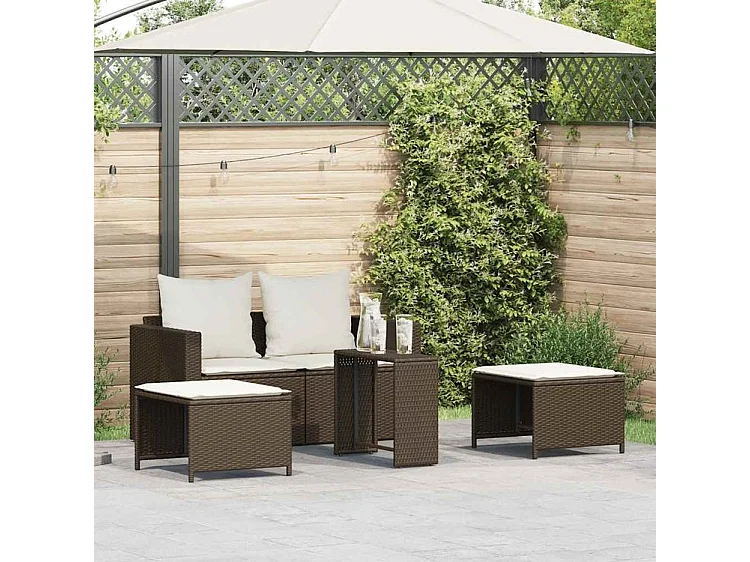 Salon de jardin 5 pcs avec coussins empilable marron polyrotin