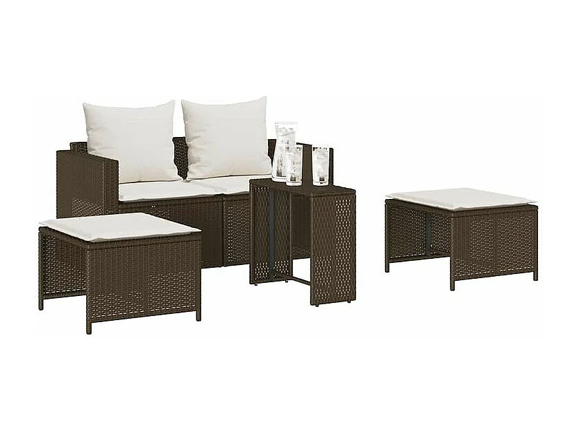 Salon de jardin 5 pcs avec coussins empilable marron polyrotin