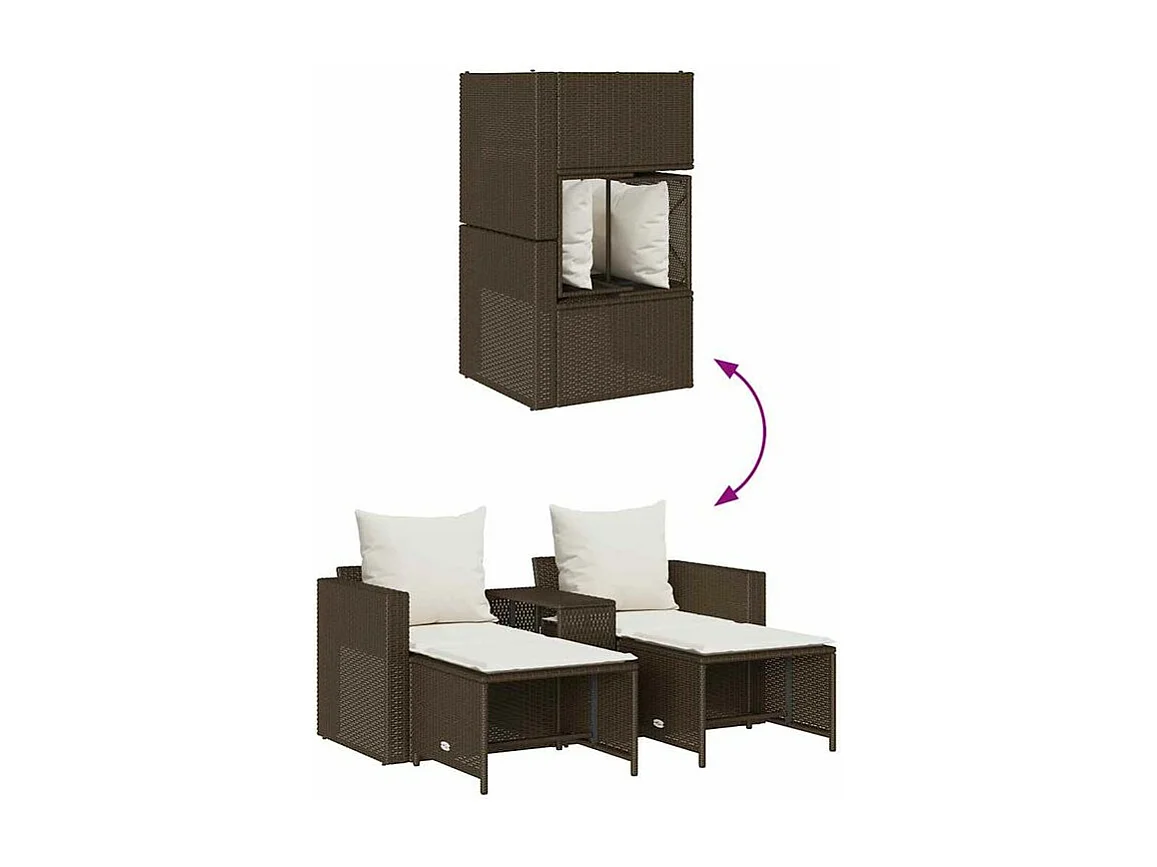 Salon de jardin 5 pcs avec coussins empilable marron polyrotin