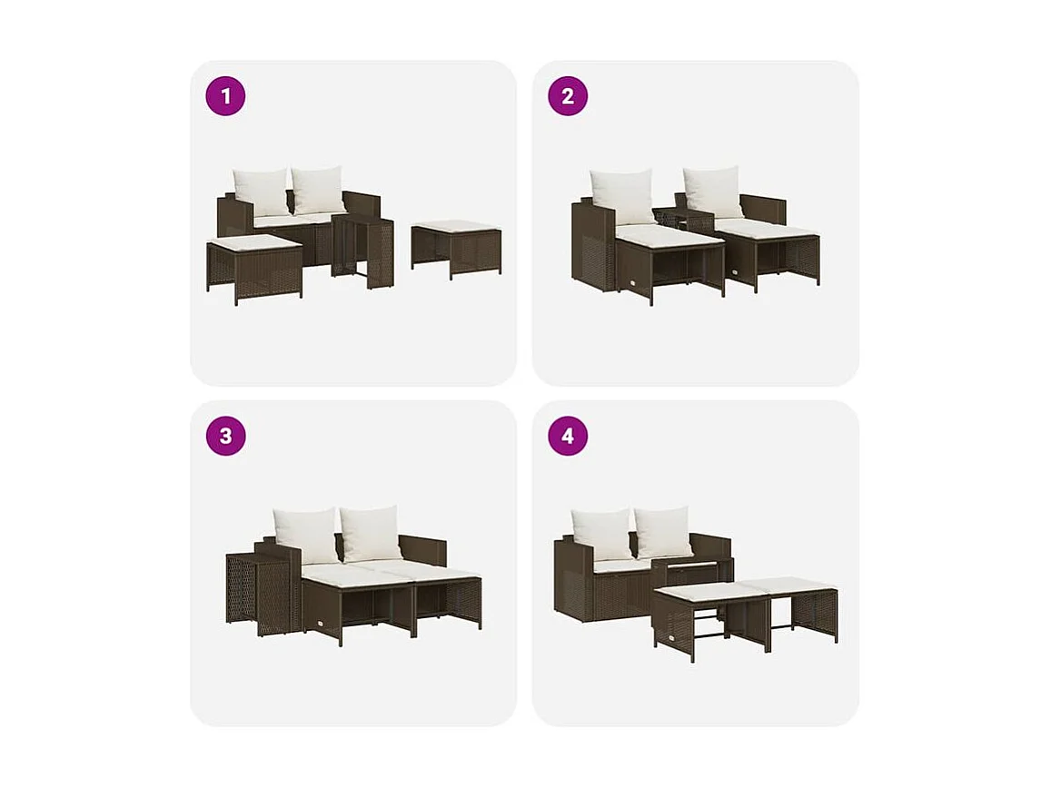 Salon de jardin 5 pcs avec coussins empilable marron polyrotin