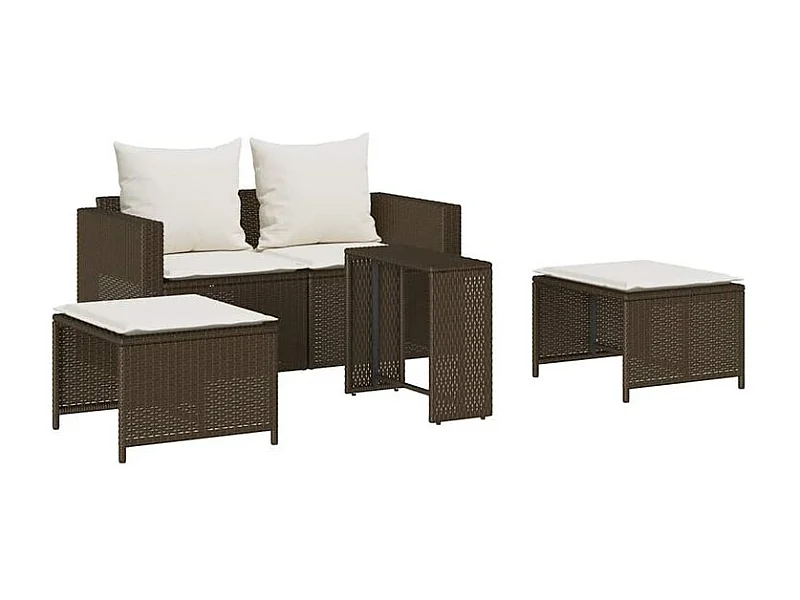 Salon de jardin 5 pcs avec coussins empilable marron polyrotin