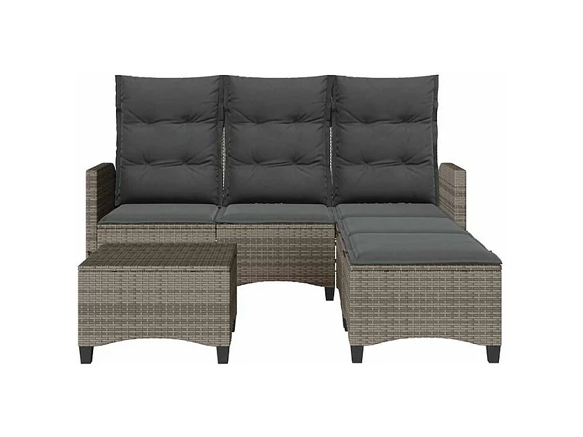 Salon de jardin 3 pcs avec coussins forme L gris résine tressée