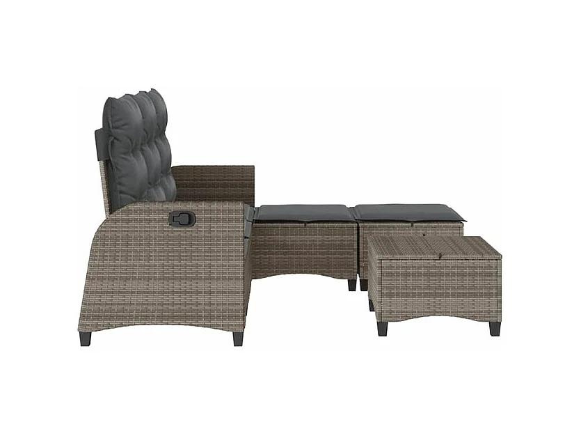 Salon de jardin 3 pcs avec coussins forme L gris résine tressée