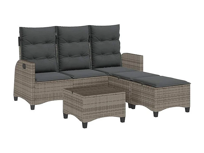 Salon de jardin 3 pcs avec coussins forme L gris résine tressée