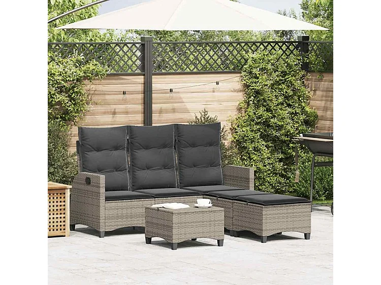 Salon de jardin 3 pcs avec coussins forme L gris résine tressée