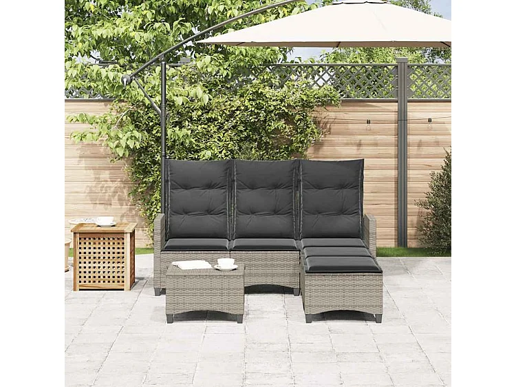 Salon de jardin 3 pcs avec coussins forme L gris résine tressée
