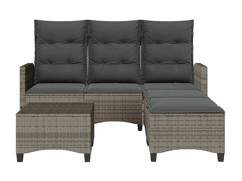 Salon de jardin 3 pcs avec coussins forme L gris résine tressée