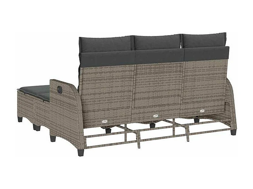 Salon de jardin 3 pcs avec coussins forme L gris résine tressée