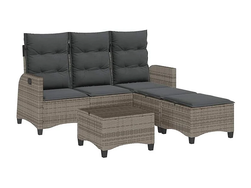 Salon de jardin 3 pcs avec coussins forme L gris résine tressée