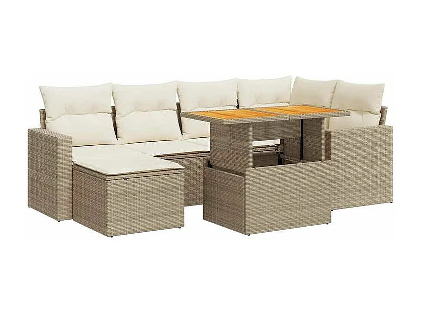 Salon de jardin avec coussins 7 pcs beige résine tressée