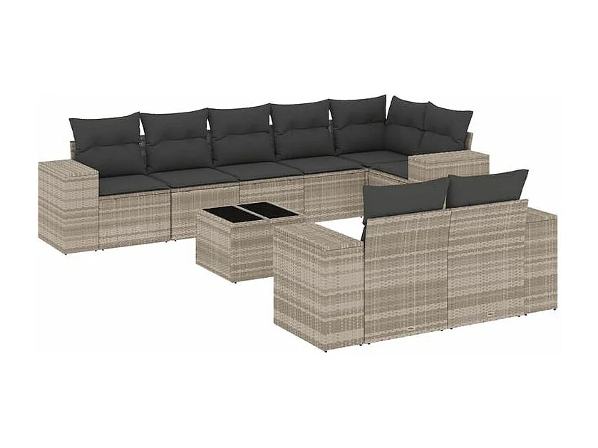 Salon de jardin 9 pcs avec coussins gris clair résine tressée