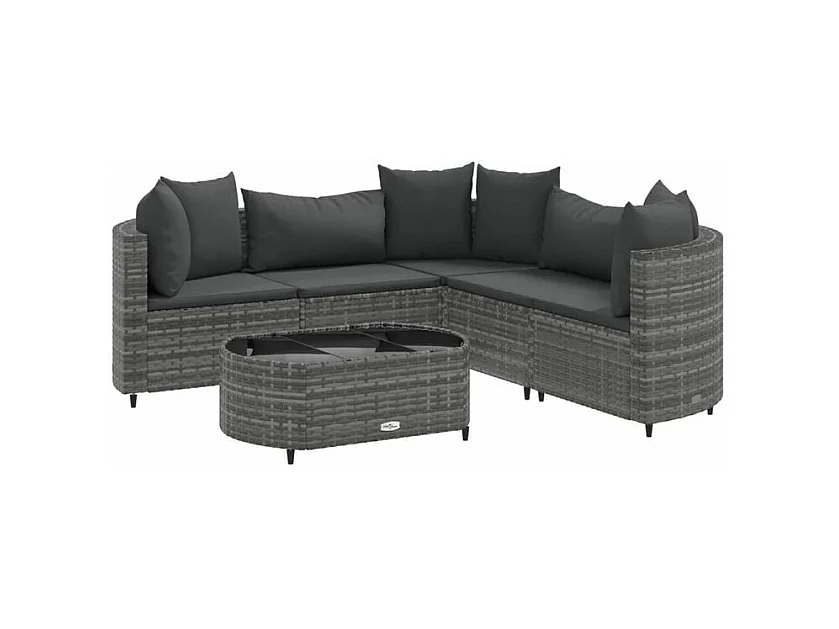 Salon de jardin 6 pcs avec coussins gris résine tressée