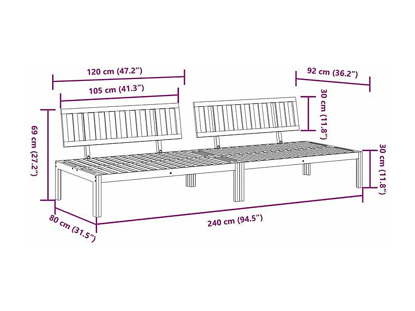 Canapés centraux palette de jardin 2 pcs bois massif d'acacia