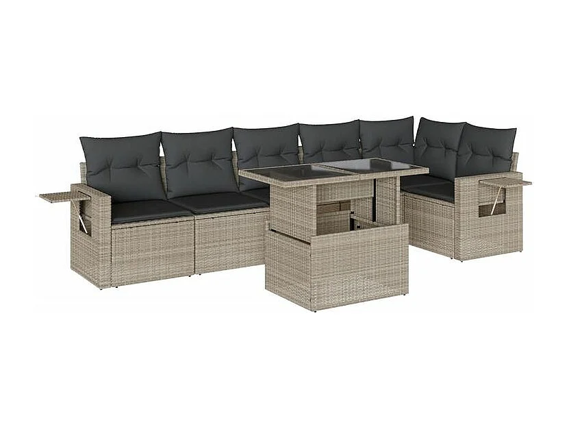 Salon de jardin avec coussins 7 pcs gris clair résine tressée