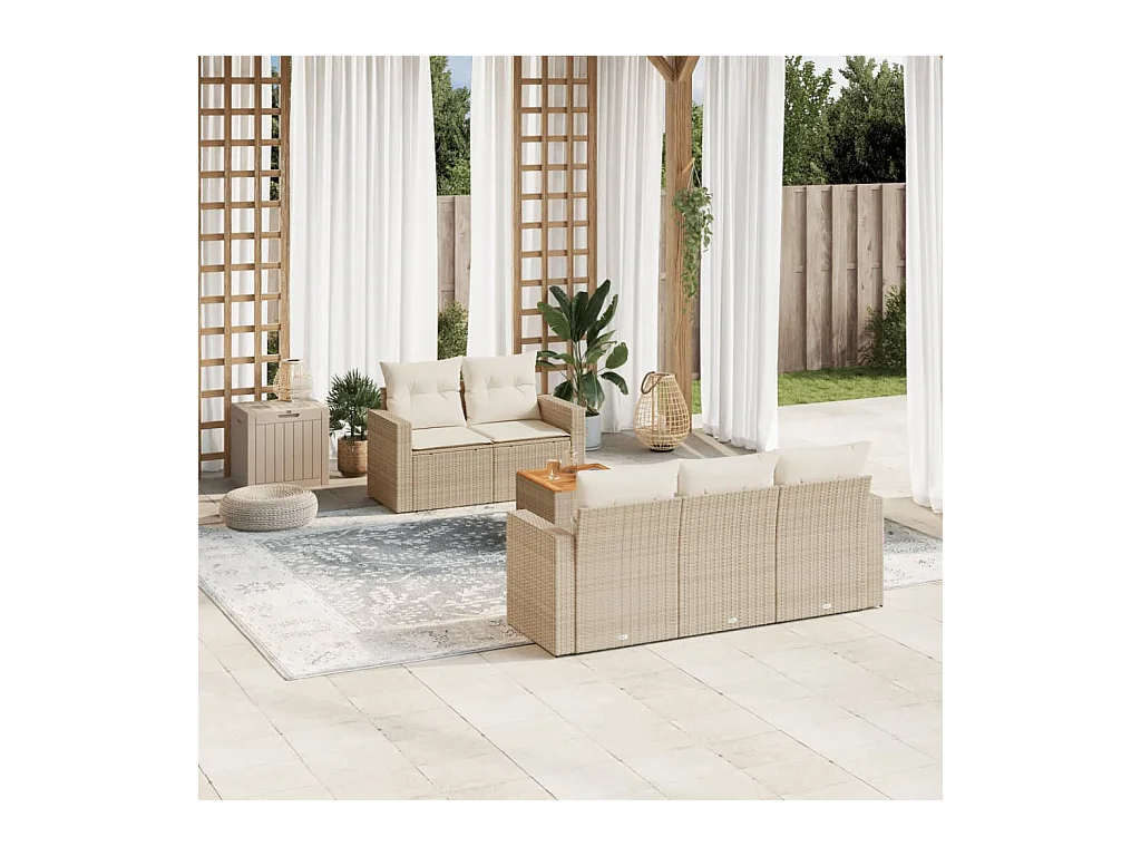 Salon de jardin avec coussins 6 pcs beige résine tressée