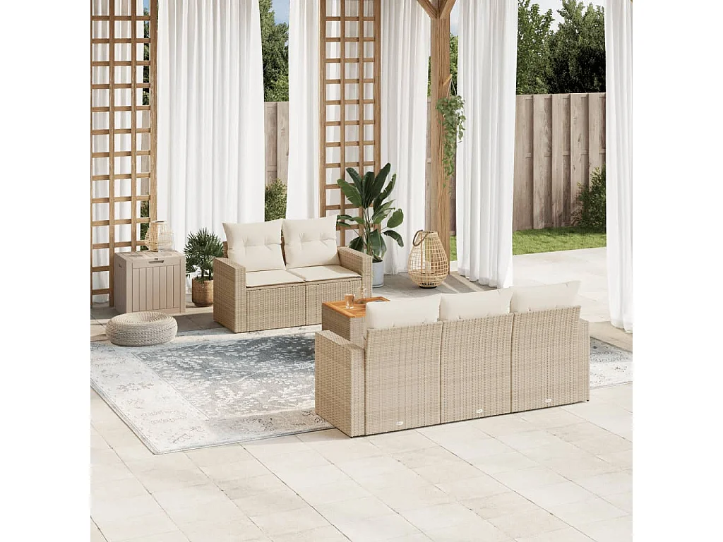Salon de jardin avec coussins 6 pcs beige résine tressée