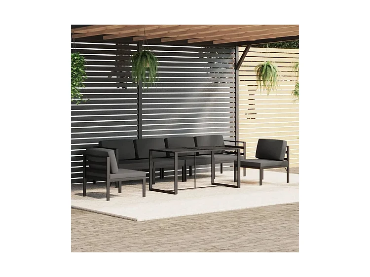 Salon de jardin 7 pcs avec coussins Aluminium Anthracite