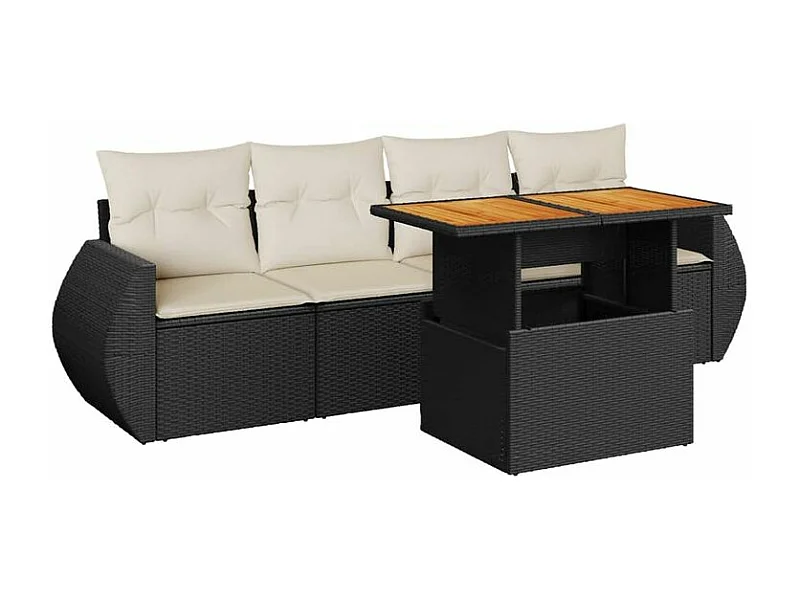 Salon de jardin 5 pcs avec coussins noir résine tressée