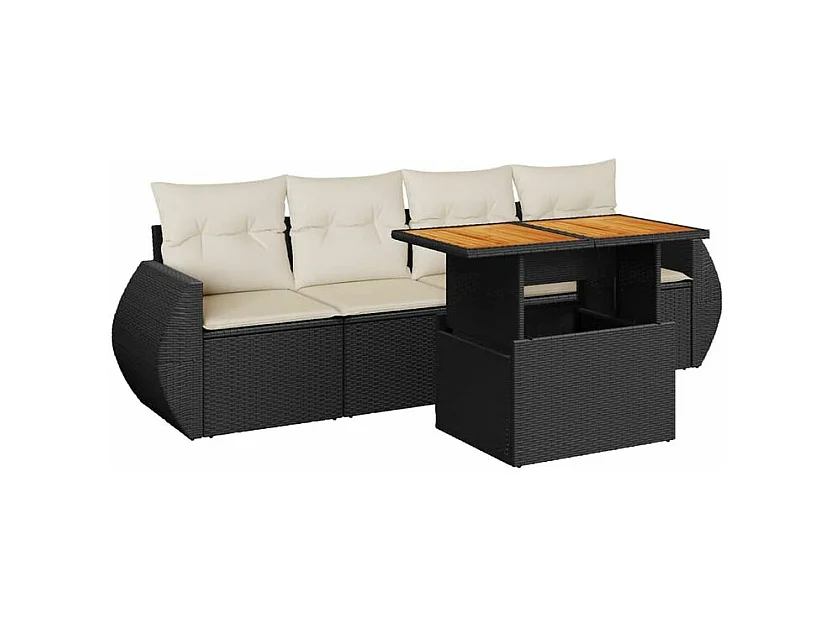 Salon de jardin 5 pcs avec coussins noir résine tressée
