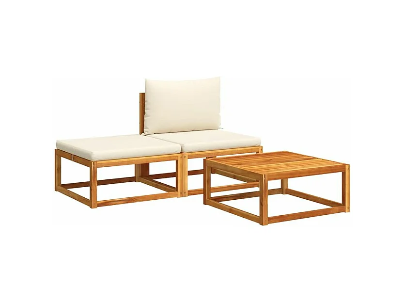 Salon de jardin avec coussins 3 pcs bois massif d'acacia
