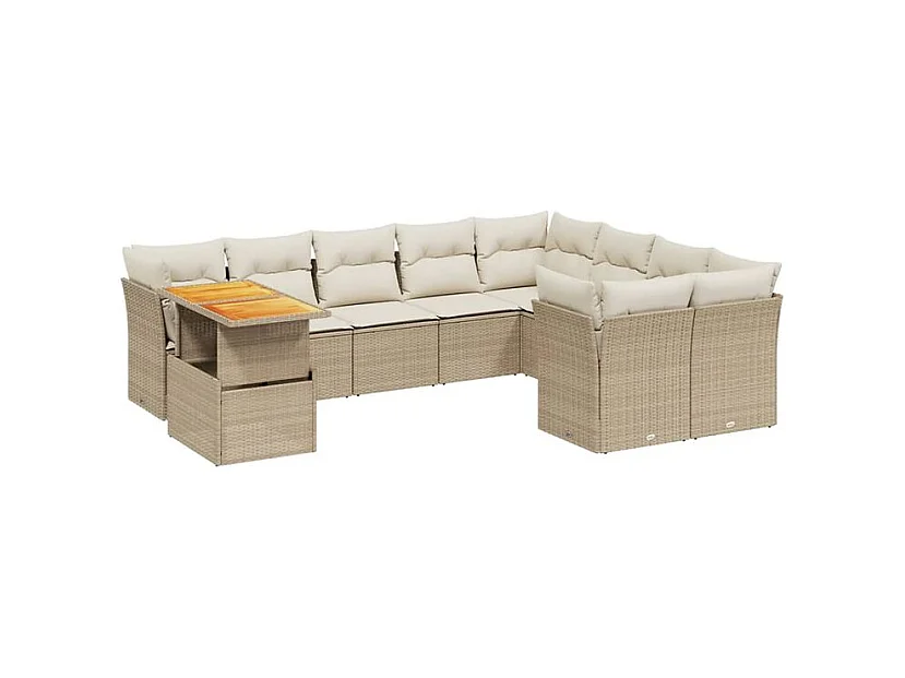 Salon de jardin avec coussins 10 pcs beige résine tressée