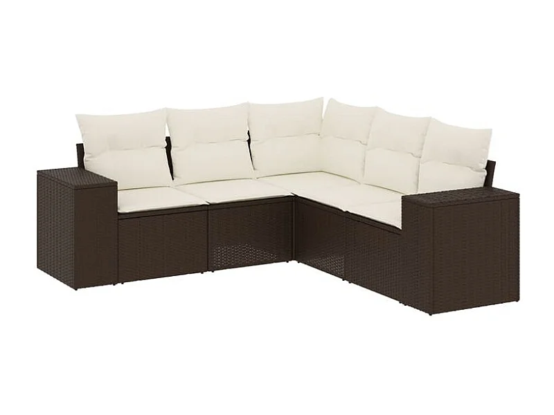 Salon de jardin avec coussins 5 pcs marron résine tressée