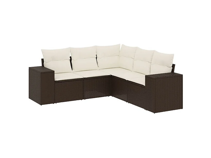 Salon de jardin avec coussins 5 pcs marron résine tressée