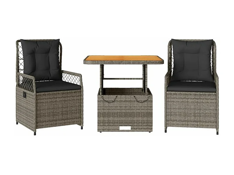 Ensemble à manger de jardin 3 pcs coussins gris résine tressée