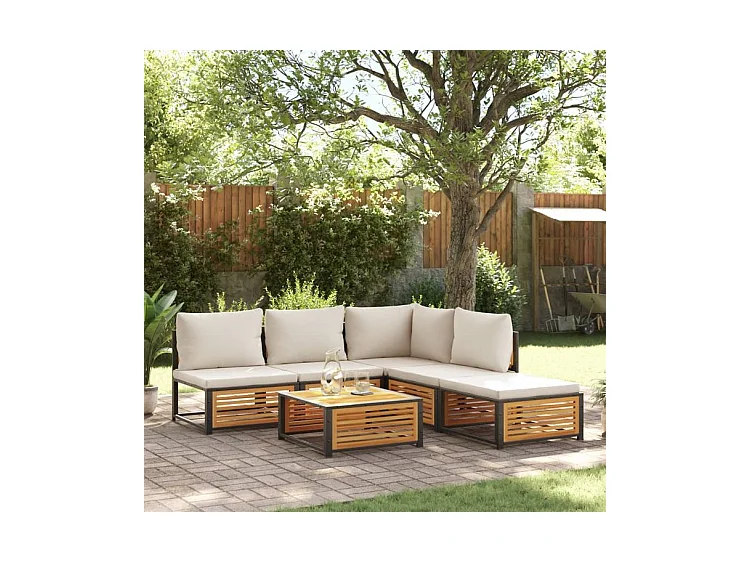 Salon de jardin avec coussins 6 pcs bois d'acacia solide