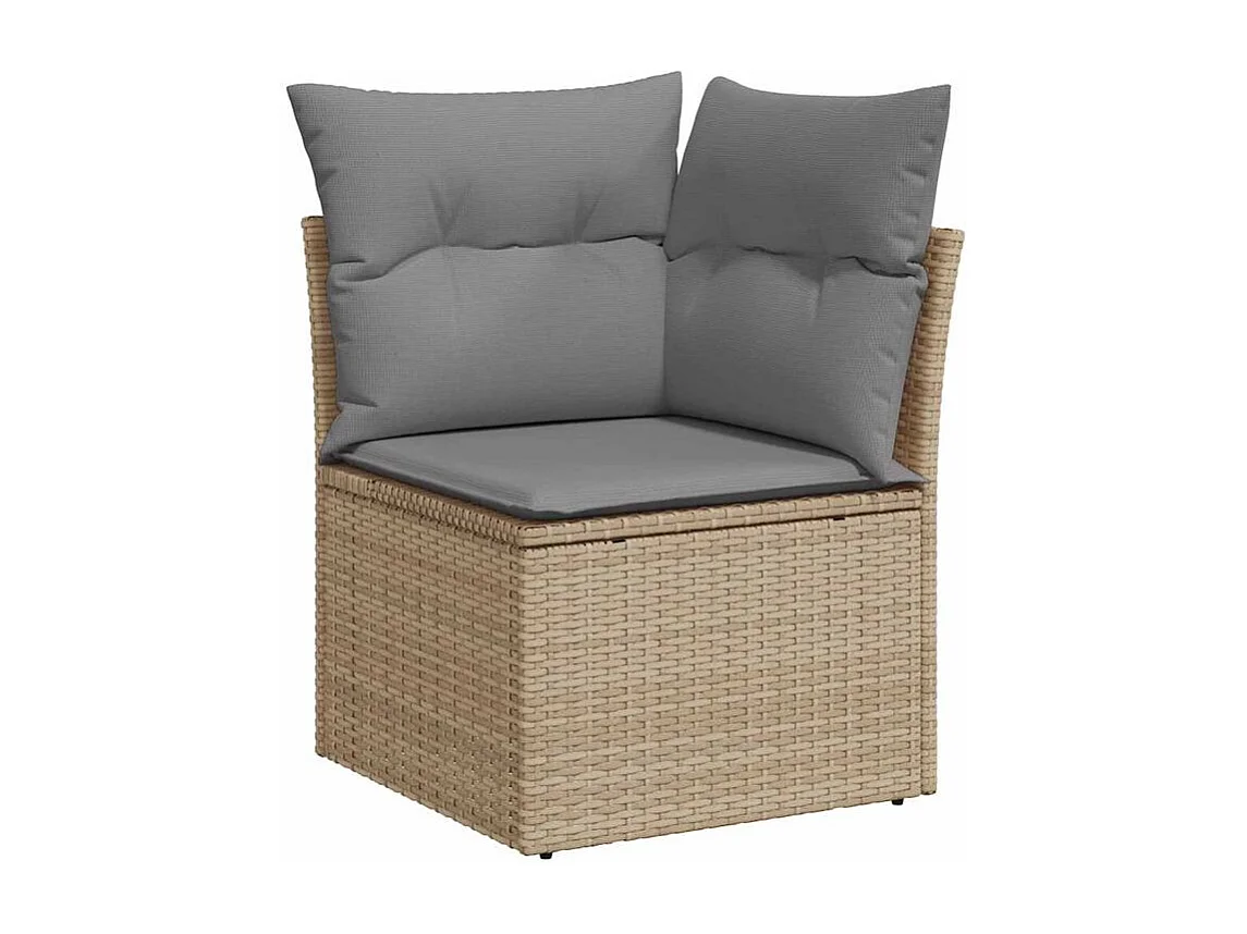 Salon de jardin 6 pcs avec coussins beige résine tressée acacia