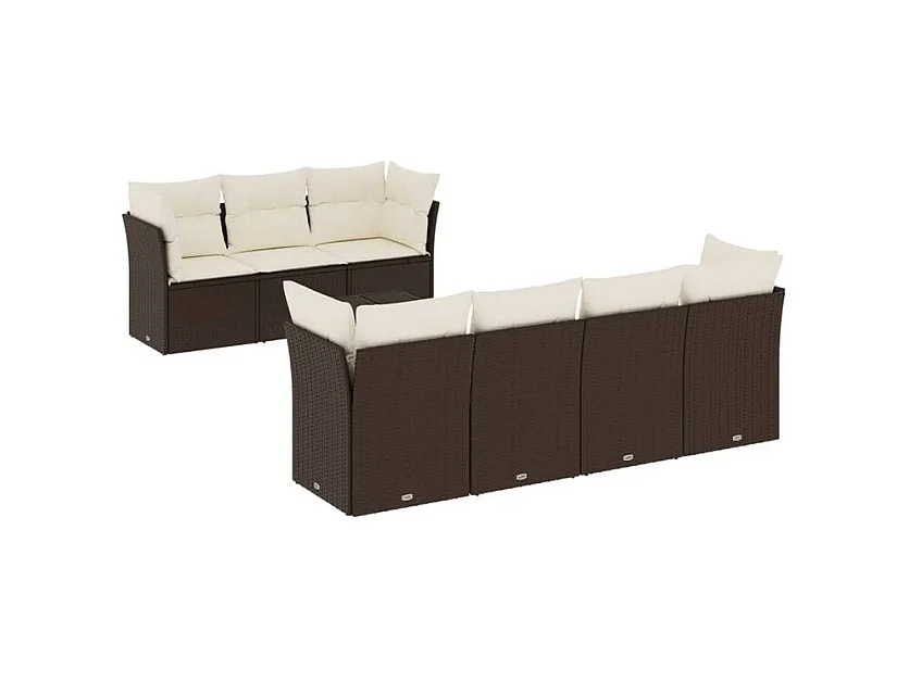 Salon de jardin 8 pcs avec coussins marron résine tressée