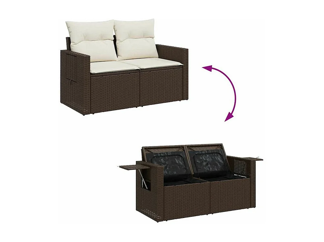 Salon de jardin avec coussins 9 pcs marron résine tressée