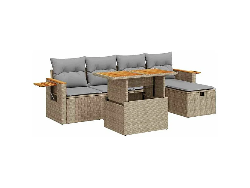 Salon de jardin avec coussins 6 pcs beige résine tressée