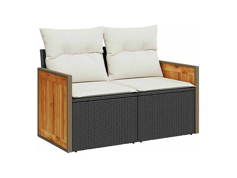 Salon de jardin 10 pcs avec coussins noir résine tressée acacia