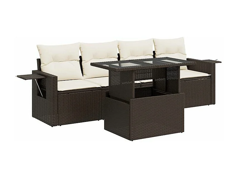 Salon de jardin avec coussins 5 pcs marron résine tressée