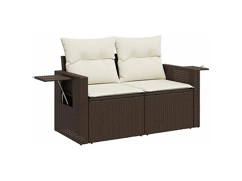 Salon de jardin avec coussins 5 pcs marron résine tressée